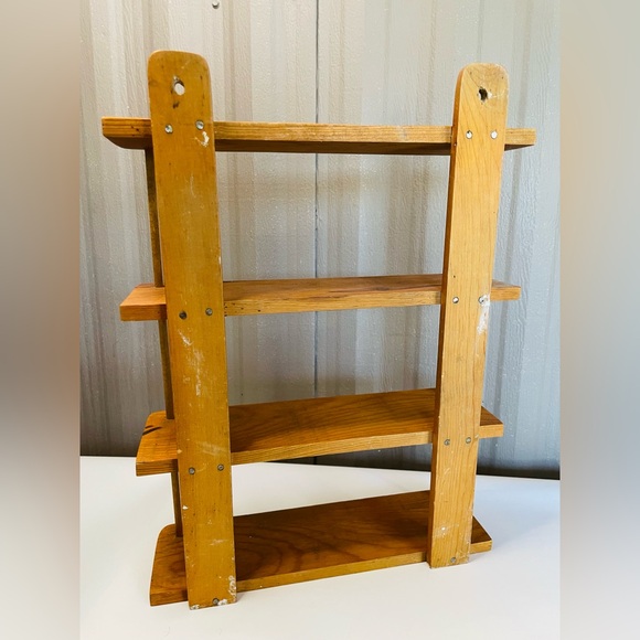 Vintage Mid Century Modern Wood Wall Shelf Spindle Trinket 4 Tier Danish Styling - Picture 7 of 9